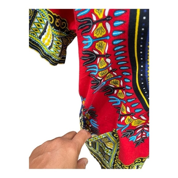 Dashiki Red with Multi colors cotton tunic size S - Picture 6 of 10